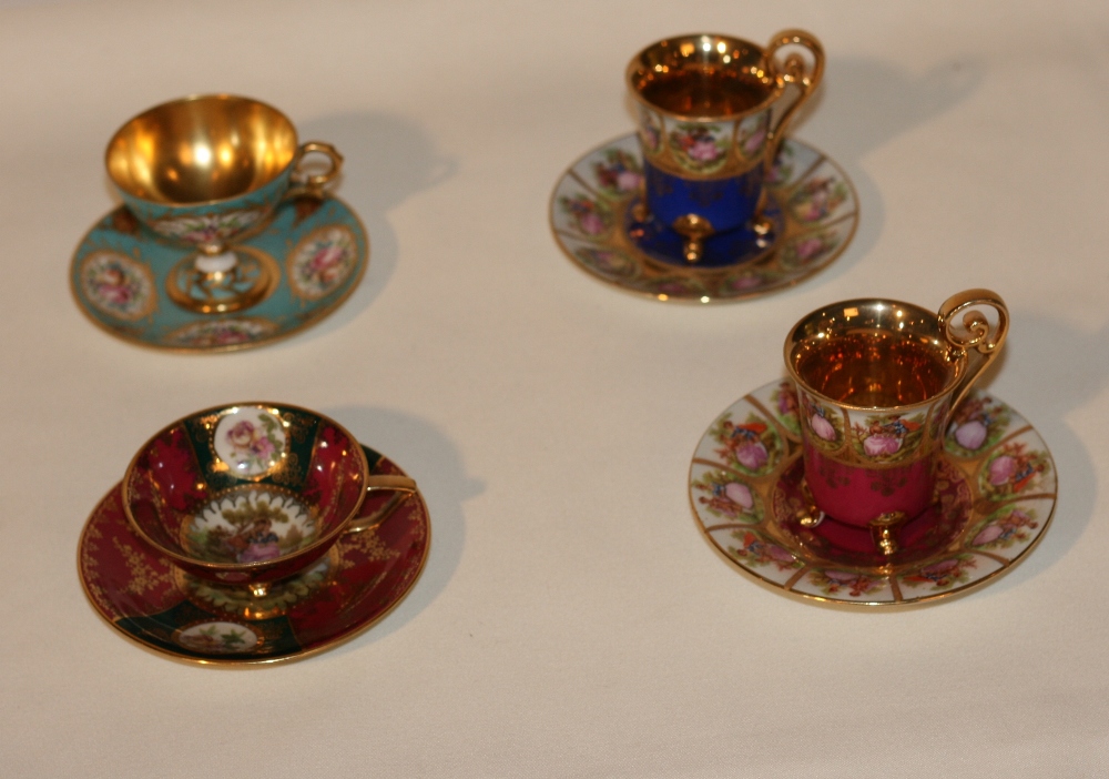 4 CABINET CUPS AND SAUCERS INCLUDING LIMOGES M CARPEZAT