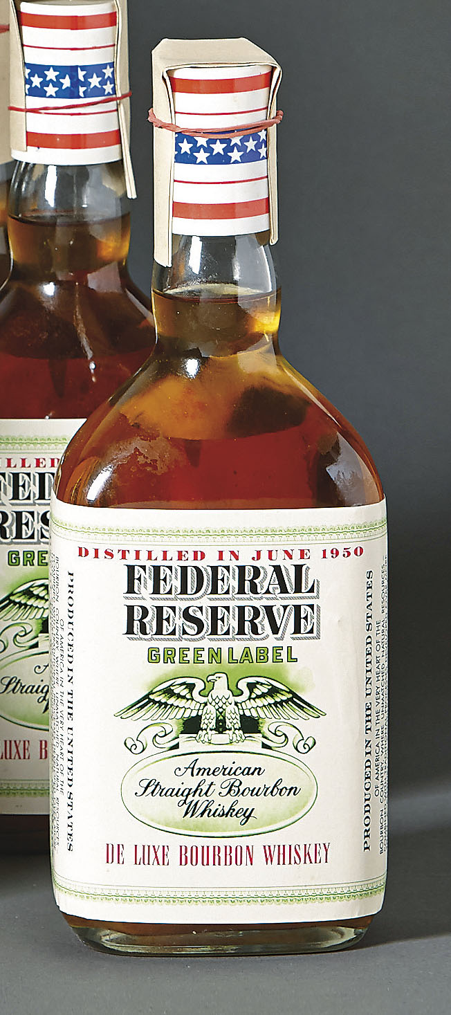 De Luxe Bourbon Whiskey Federal Reserve, Green Label - 1950 In 0,7 l Flasche, ungeöffnet m.
