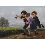 Carl Otto Fey, Drei Kinder, einen Schmetterling fangend. 1916.  Oil on canvas. Signiert "C Fey"