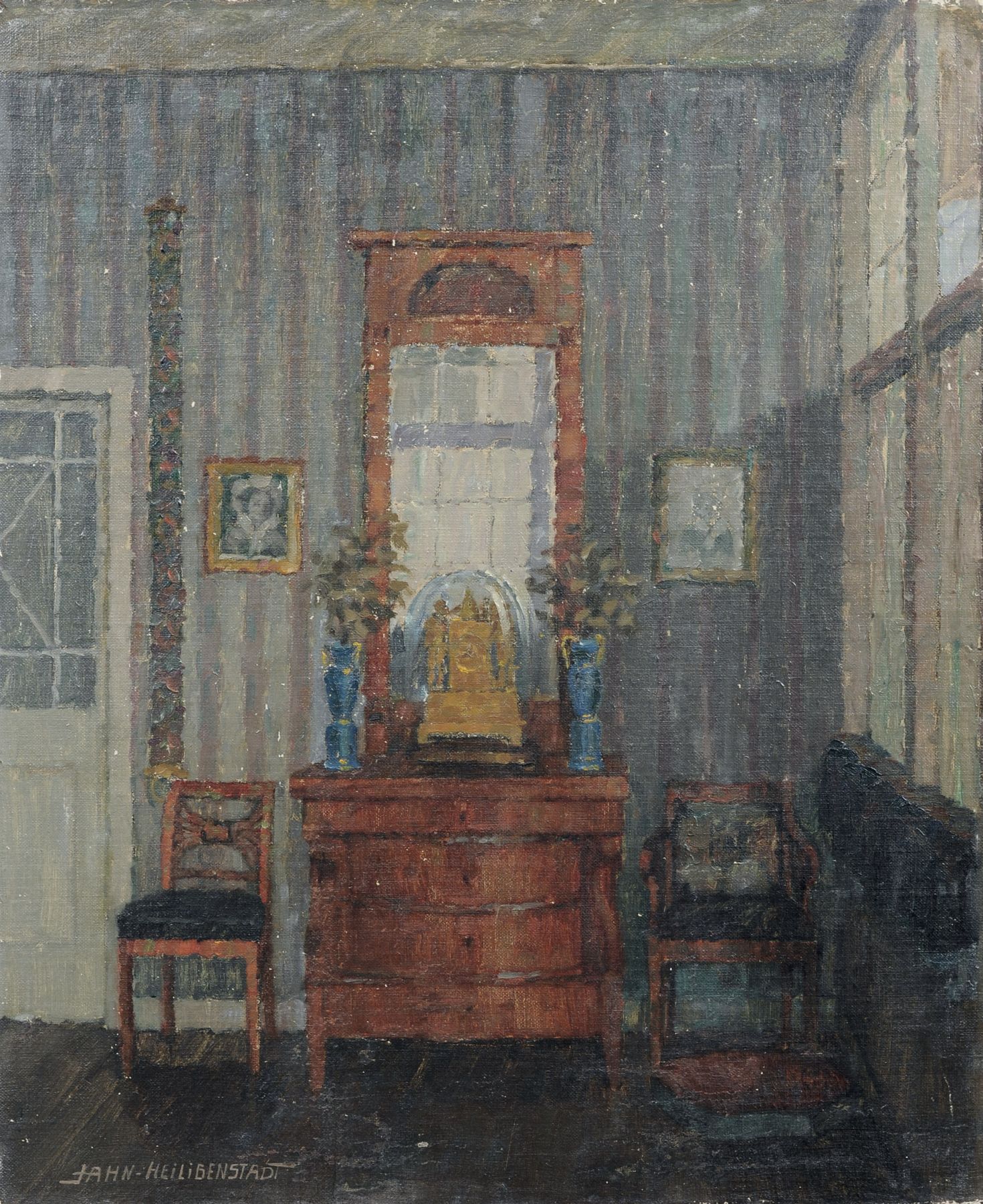 Albert Jahn-Heiligenstadt, Interieur mit klassizistischer Aufsatzkommode. 1st half 20th cent.  Oil