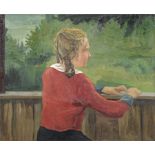 Hanns Oehme, Sonja, die Tochter des Künstlers, im Garten. No date.  Oil on canvas. Unsigniert. Verso