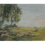 Friedrich Wilhelm Fischer-Derenburg, Sommerliche Landschaft mit Schafherde. 1932.  Oil on canvas.