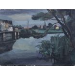 Karl Schlageter, Abendliche Flusslandschaft. 1944.  Oil on canvas. Signiert "Schlageter" und datiert