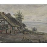 Walter Friederici, Fischerkate am Bodden. No date.  Oil on canvas. Signiert "Friederici" u.li. In