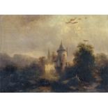Franz Emil Krause, Landschaft mit Turm. 2nd half 19th cent.  Oil on canvas. Monogrammiert "F.Kr."