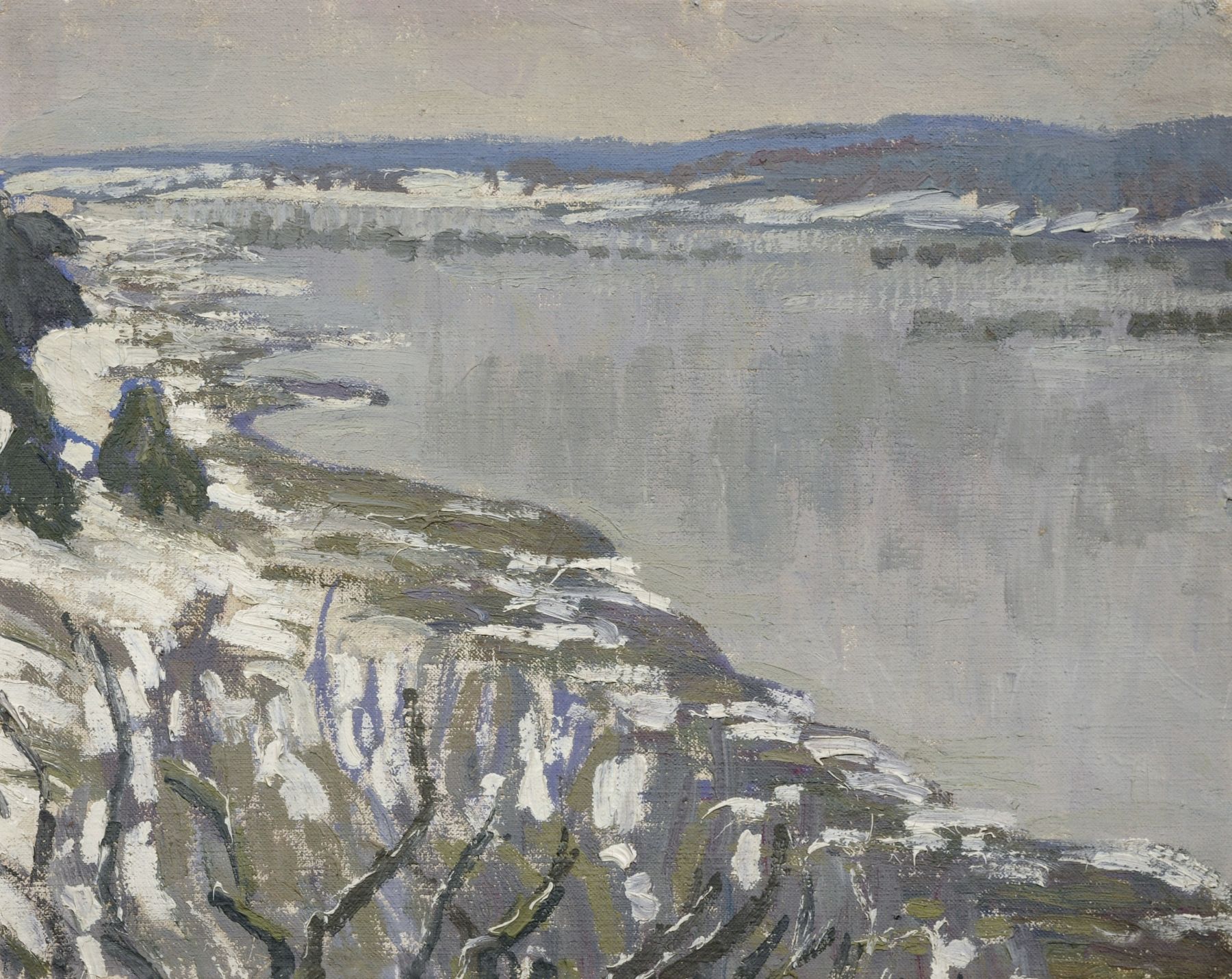 Richard Birnstengel, Elbauen im Winter. No date.  Oil on canvas. Unsigniert. size: 34,8 x 24,9 cm.