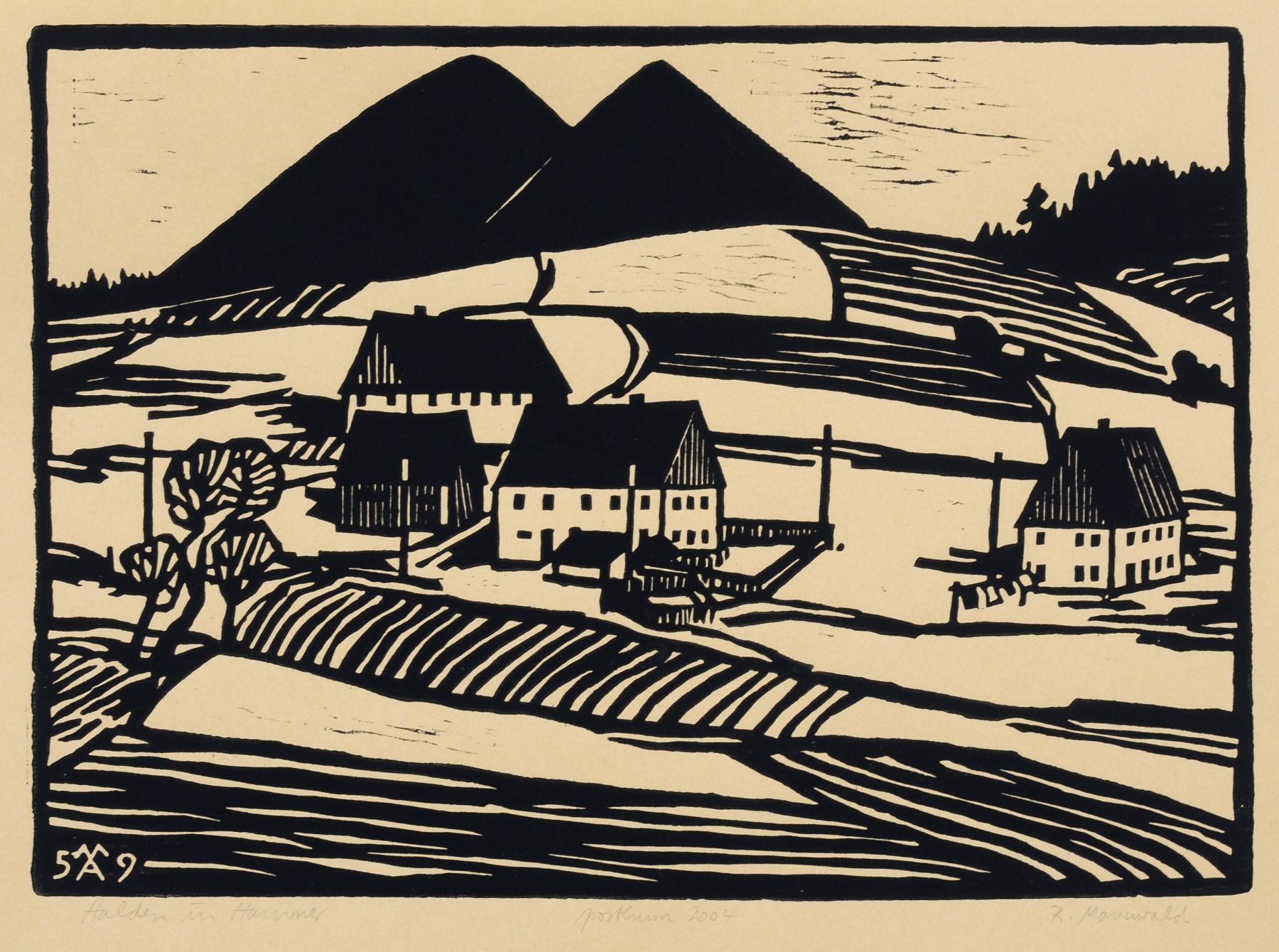 Rudolf Manuwald "Donovaly" / Halden in Hammer. Ohne Jahr / 1959.  Wood cut in colours und - Bild 2 aus 2