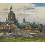 Otto Westphal "Frauenkirche mit Secundogenitur". 1944.  Oil on canvas, auf Malpappe aufgezogen.