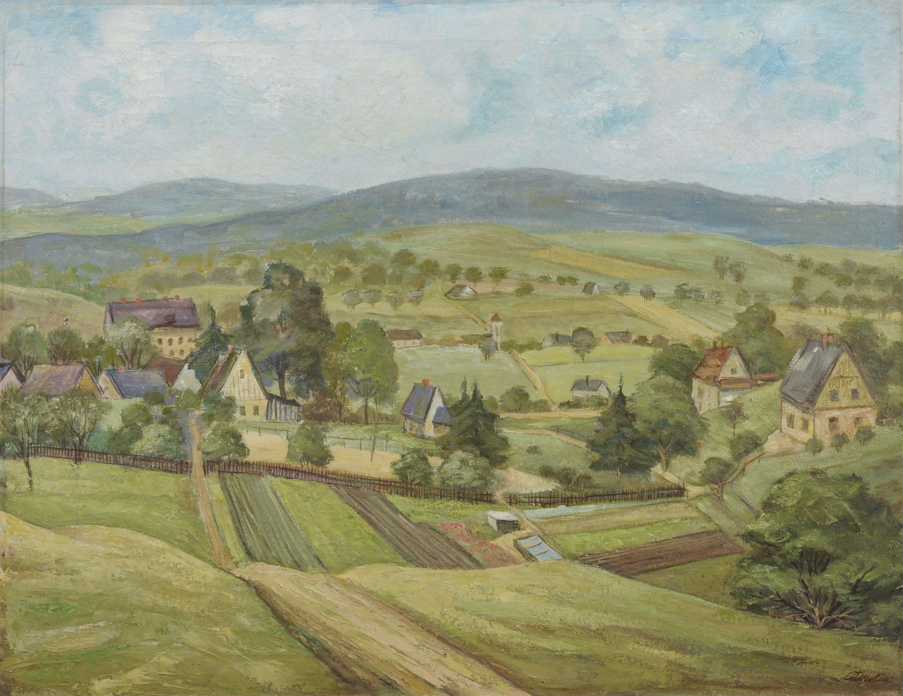 Wilhelm Krick, Mittelgebirgslandschaft.. 1940.  Oil on canvas. Signiert "Krick" und datiert u.re. In