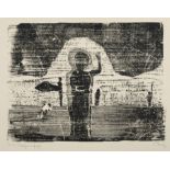 Günther Huniat "Von Schweigen umfangen"/ "den Hügel herauf"/ "Büste"/ Gewebe. 1970's.  Wood cut