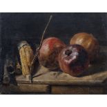 Ermenegildo Carlo Donadini "Granatäpfel u[nd]. Maiskolben". Early 20th cent.  Oil on canvas, auf
