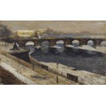 Gotthardt Kuehl "Augustusbrücke - Dresden". Um 1895- 1898.  Oil painting auf sehr kräftiger