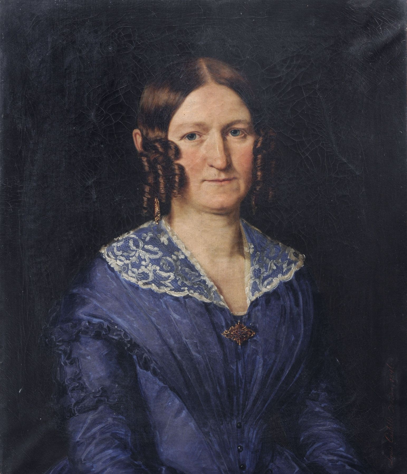 Anton Louis Gottlob Castelli, Portrait einer Dame im blauen Kleid. 1846.  Oil on canvas. Signiert