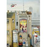 Horst Hille "Das Haus und die Stadt" (Berliner Hinterhofleben). 1987.  Oil on fibreboard.