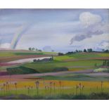 Heribert Fischer-Geising, Erzgebirgslandschaft mit Regenbogen. 1936.  Oil on canvas. Signiert "