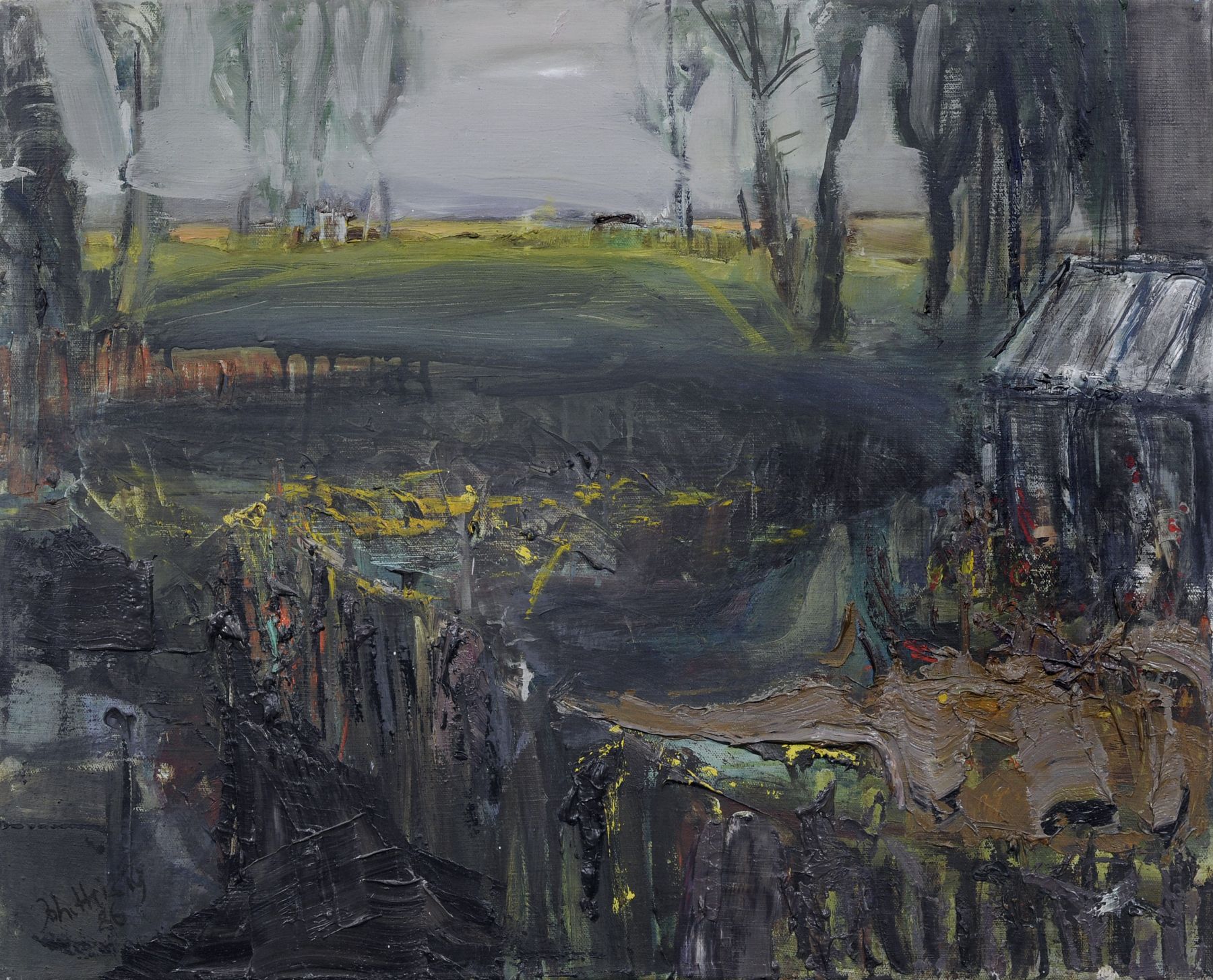 Johannes Heisig "Wilder Garten an der Grenze". 1986.  Oil painting auf textilem Bildträger. Signiert