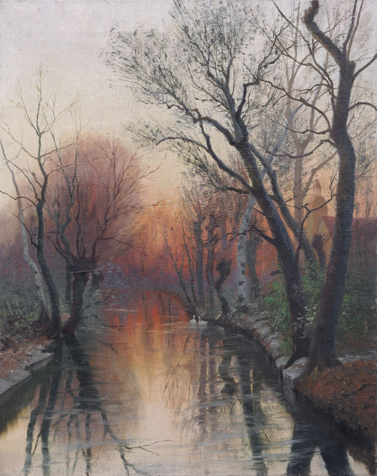 Paul Wilhelm Tübbecke, Abendstimmung am Fluß. Early 20th cent.  Oil on canvas. Signiert "P.