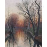 Paul Wilhelm Tübbecke, Abendstimmung am Fluß. Early 20th cent.  Oil on canvas. Signiert "P.