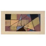 Erhard Hippold, Geometrische Komposition in Gelb, Braun, Blau und Rot. No date.  Oil on plywood.