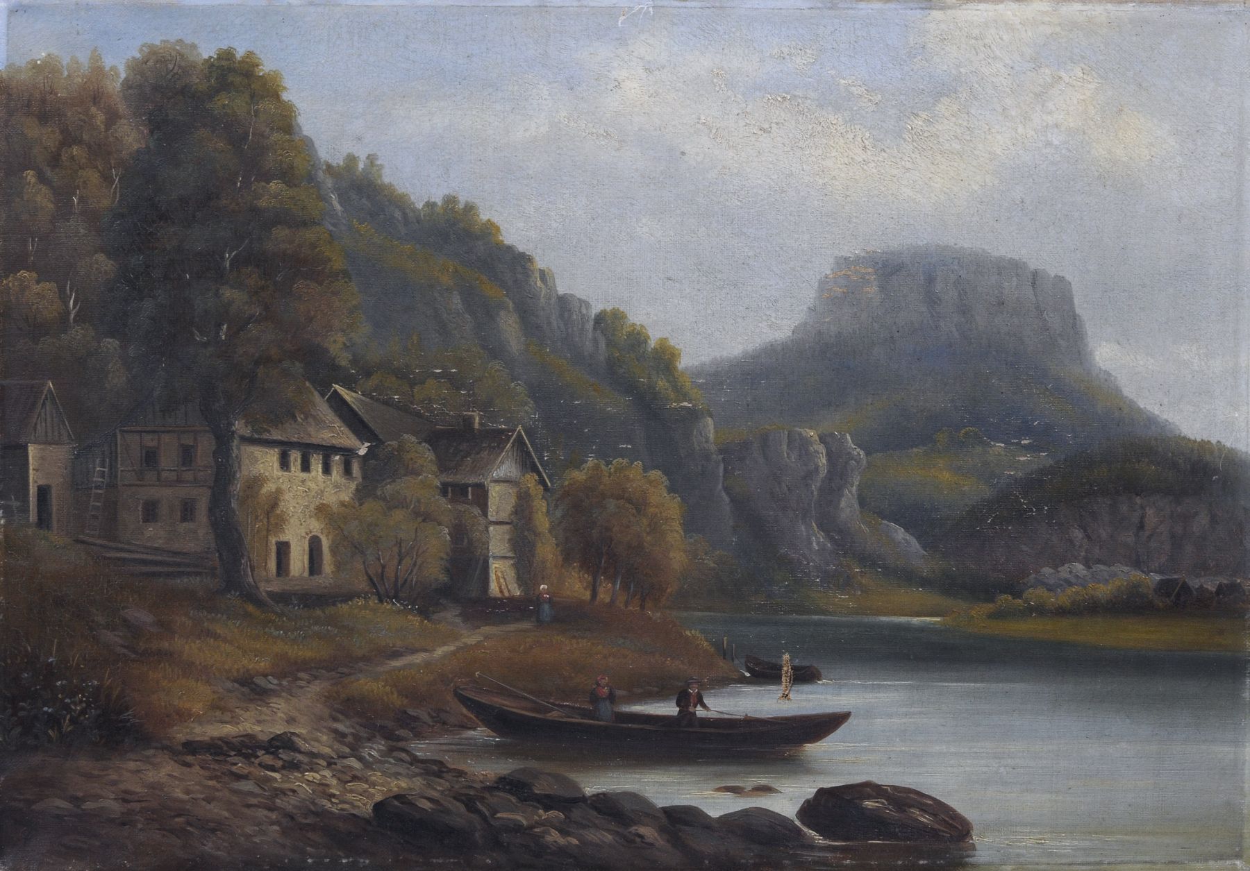 Unbekannter Künstler, Blick auf den Lilienstein, Sächsische Schweiz. 2nd half 19th cent.  Oil on