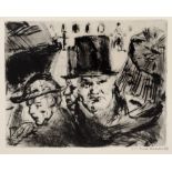 Ernst Hassebrauk "Begräbnis" / "Romantische Landschaft". 1947.  Drypoint etching, eine mit Roulette,