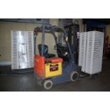 Toyota Model #7FBCU18 Electric Fork Lift, Rated 2800 lb. Capacity, Max Lift 217 in. Height, Side