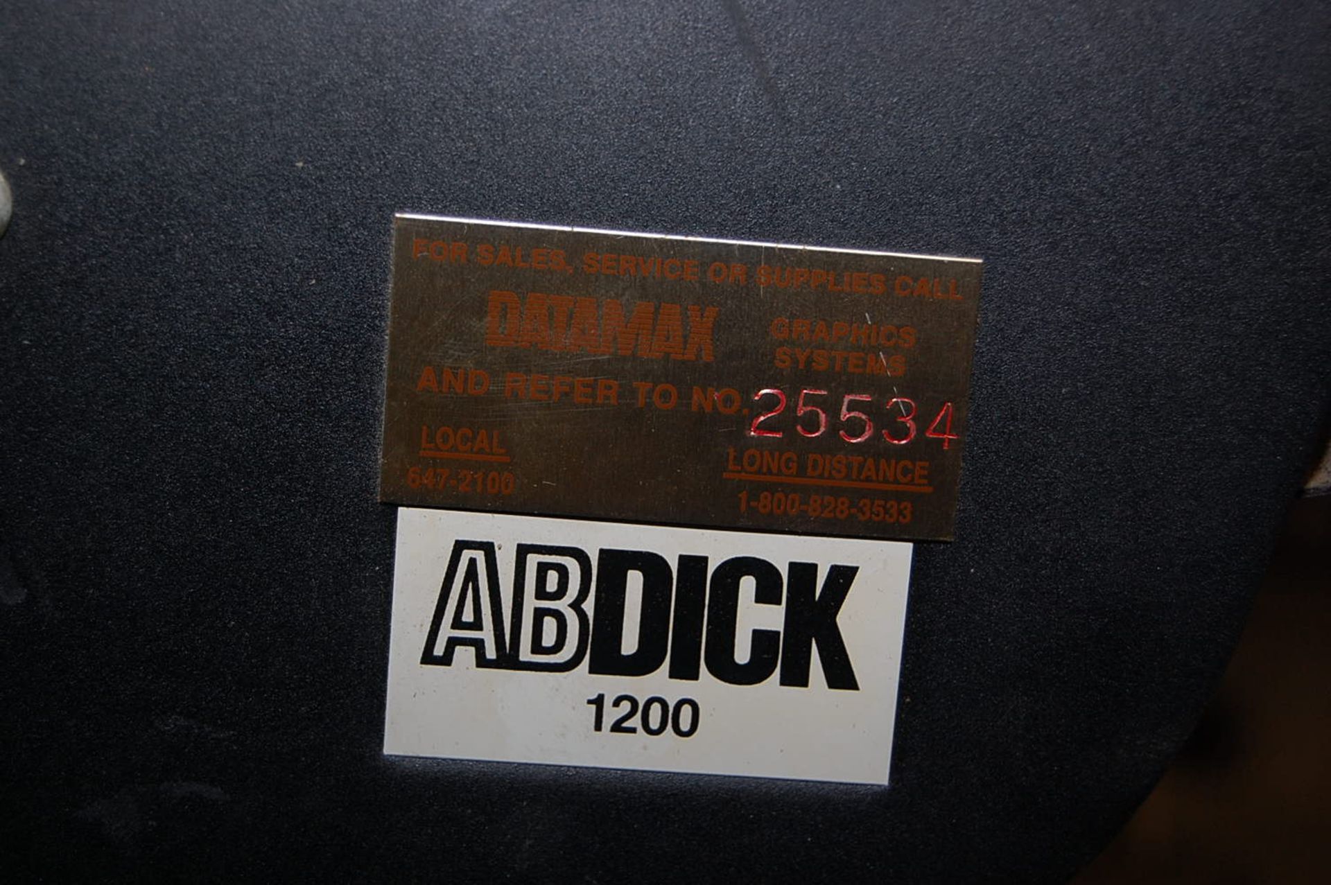 Data Max/AB Dick 1200 Envelope Feeder, Stand, Vacuum Pump, SN 25534 - Image 2 of 2