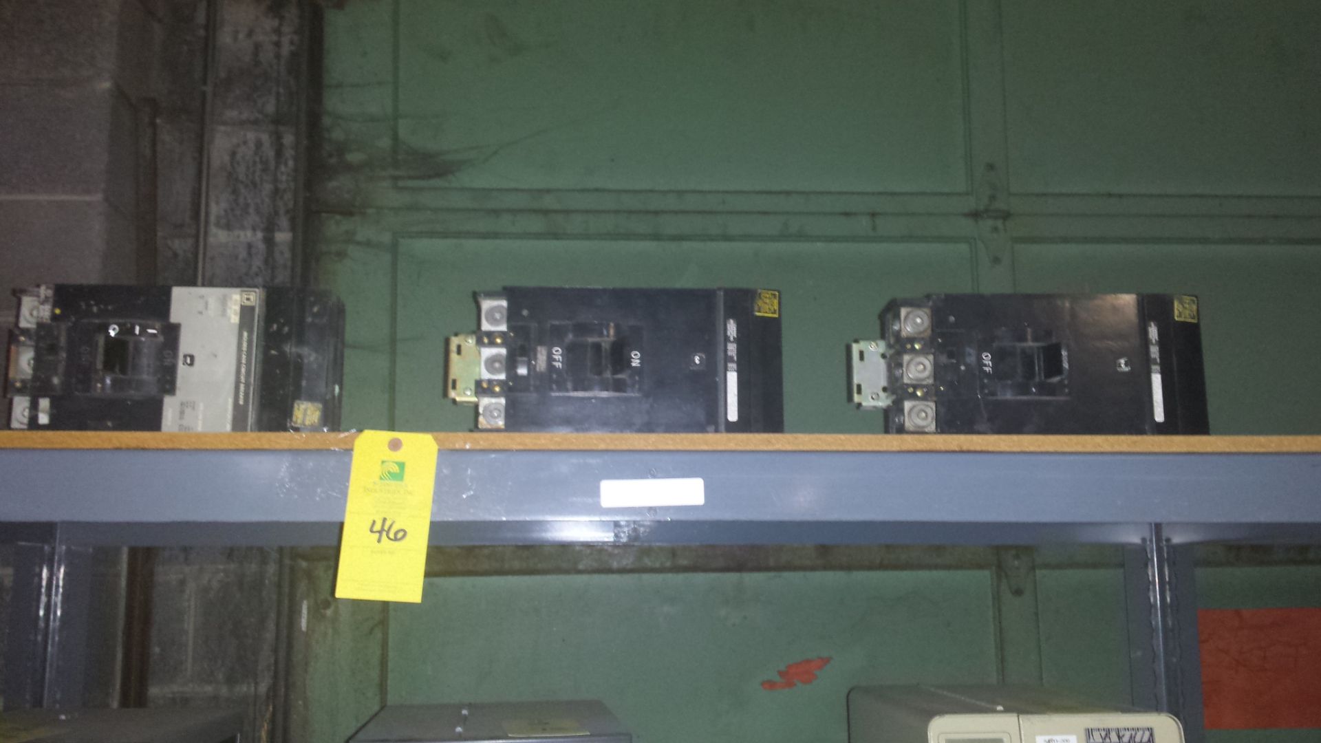 One Shelf of Square D Circuit Breakers Including: Q432400, 250 Amp, 300 Amp