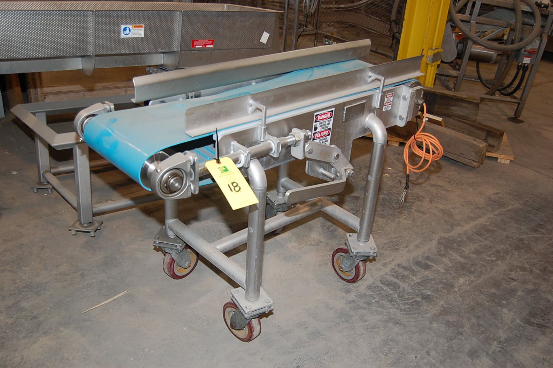 Belt Conveyor, 12 in. Wide Belt x 48 in. Length, SS Frame, 4-Wheel Base Rigging fee: $25