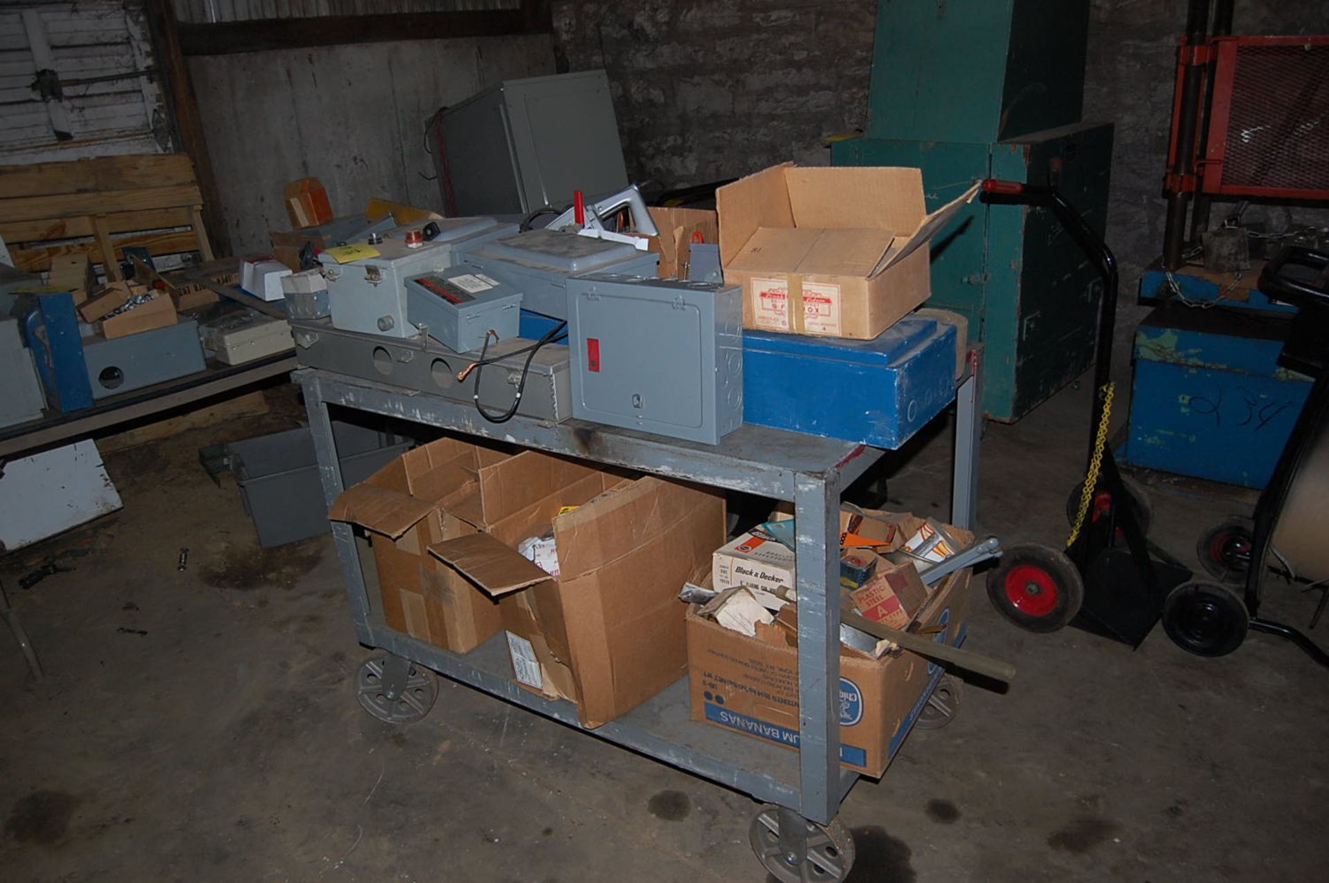 Shop Support - Electrical Shop Cart w/Contents, Square D, Westinghouse Assorted Electrical Boxes,