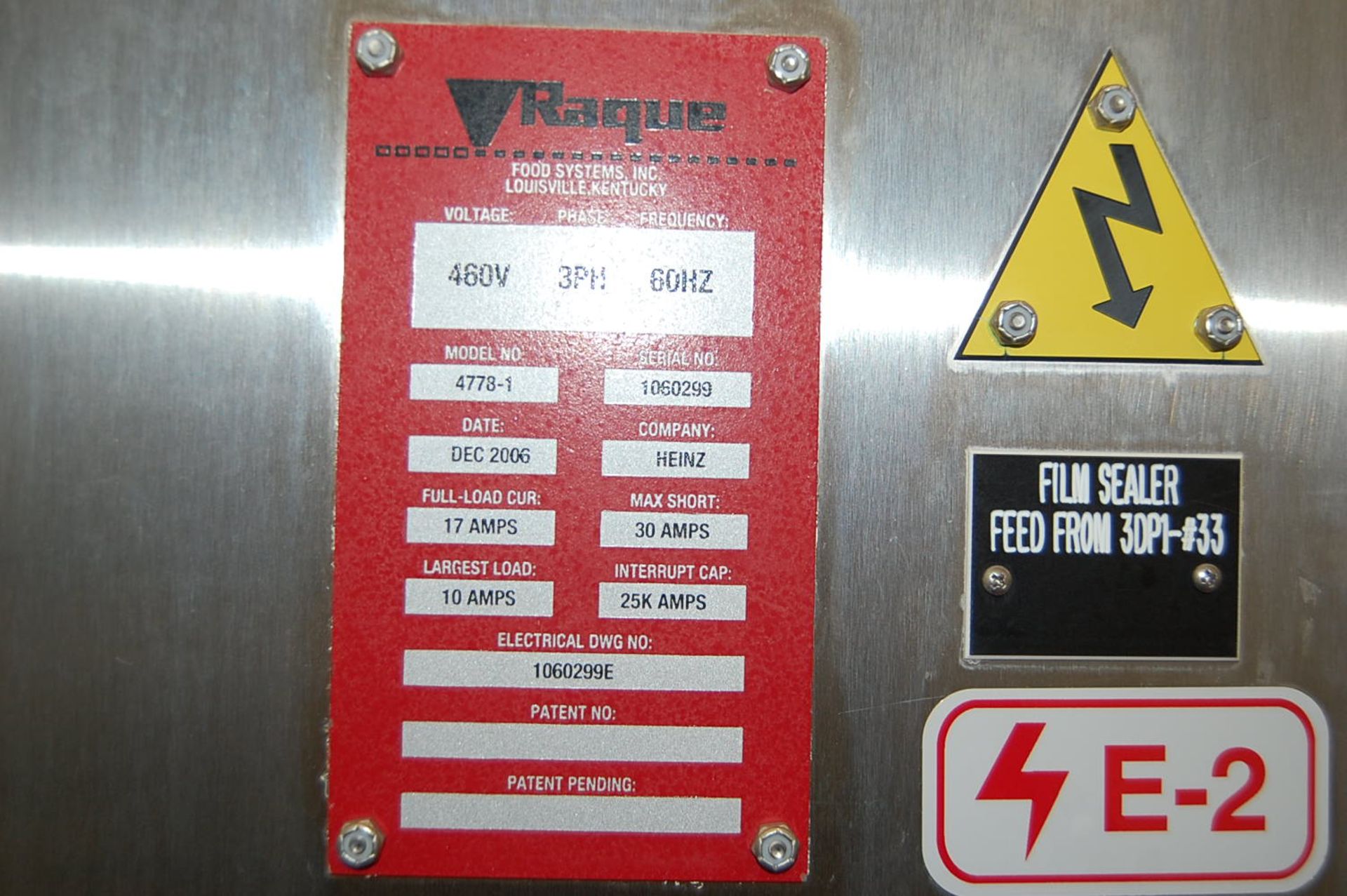 2006 Raque Model #4778-1 Two Lane Tray Sealer, Wired, 460 Volt, Motor & Controls, SN 1060299. - Image 2 of 4