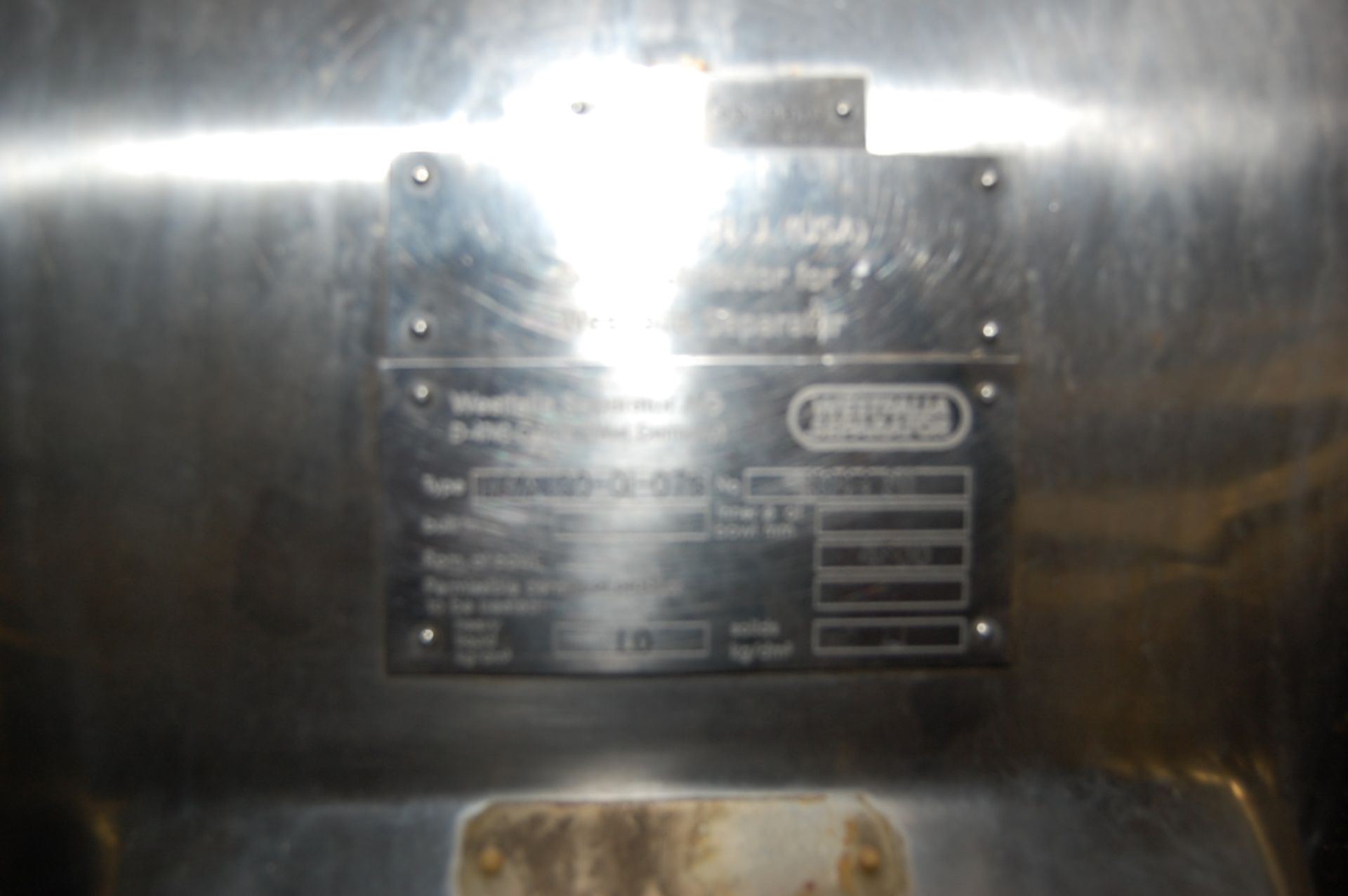 Westfalia Type MSA-100-01-076 Separator w/Control Panel, SN 1644-811, ID 11053 - Rigging Fee $200, I - Image 2 of 2