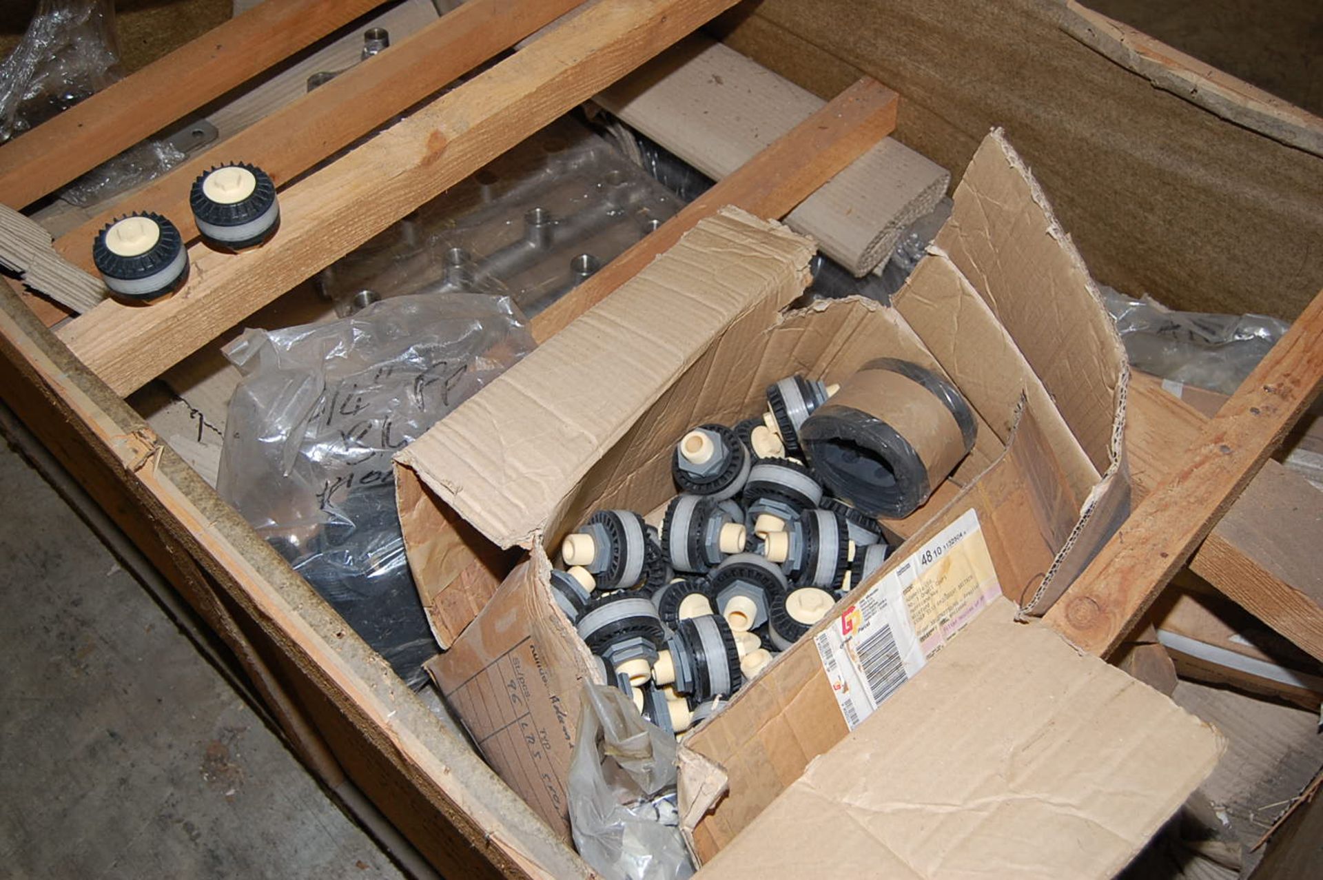 Crate - SS Parts & Components, Assorted Plugs, Washers, Stainless Steel Clamps - Rigging Fee $50, I - Image 2 of 3