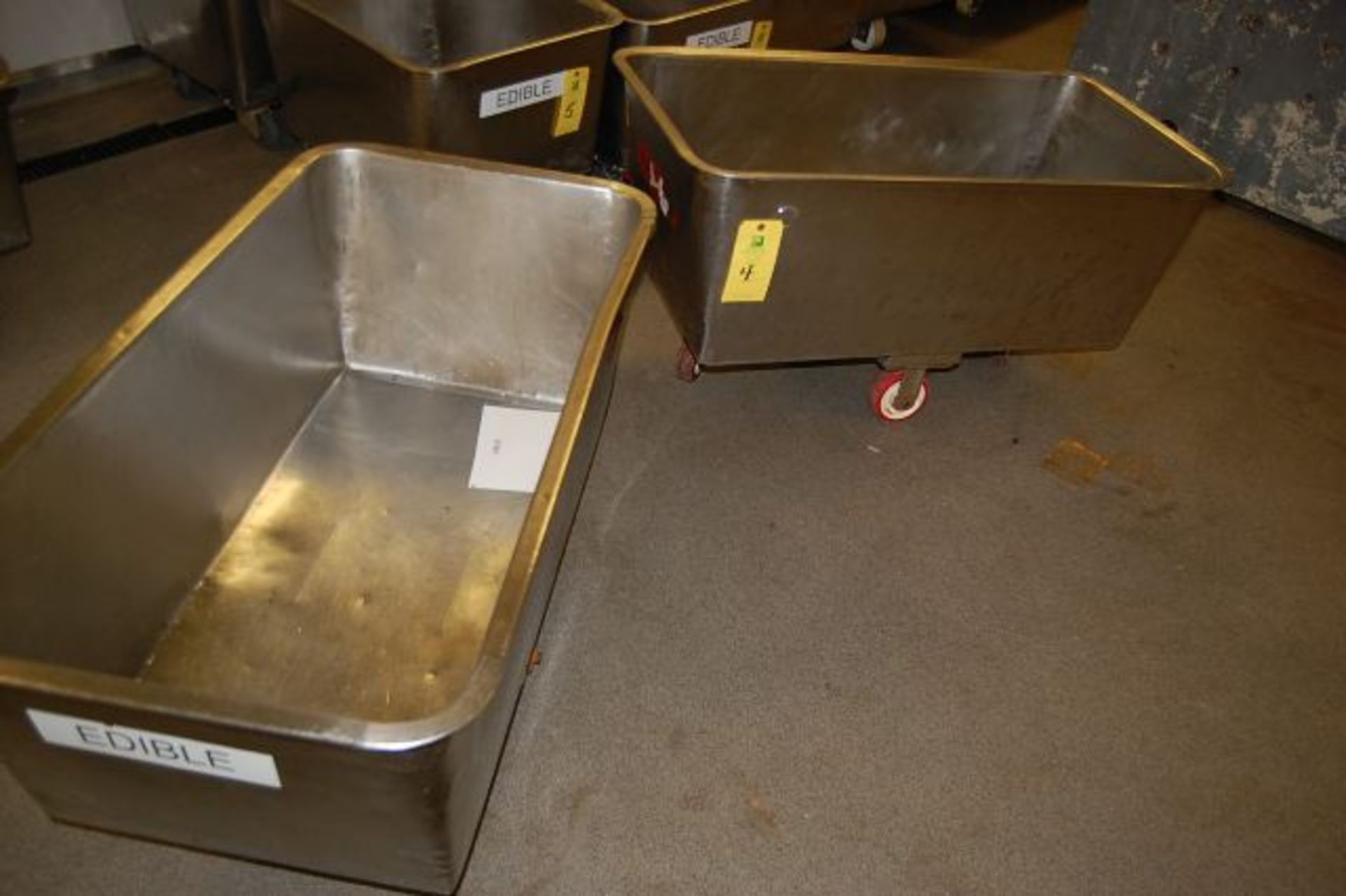 (2) Stainless Steel 4-Wheel Meat Carts, 42 in. x 20 in. x 16 in.