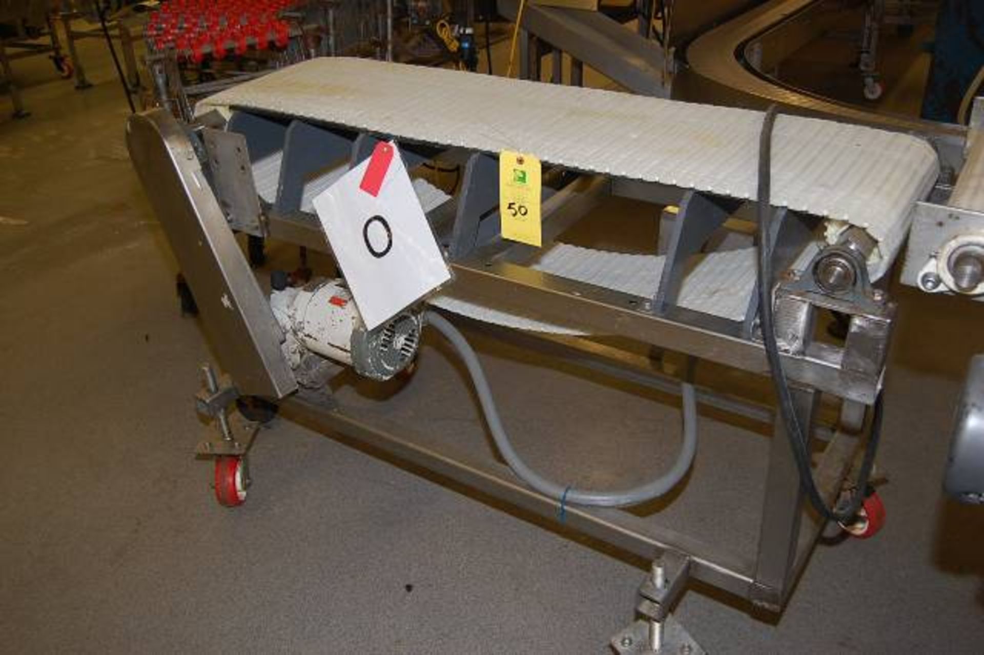 14 in. Wide X 60 in. Length Motorized Belt Conveyor, SS Frame, 3/4 HP Motor, 230/460 Volt, 4-Wheel