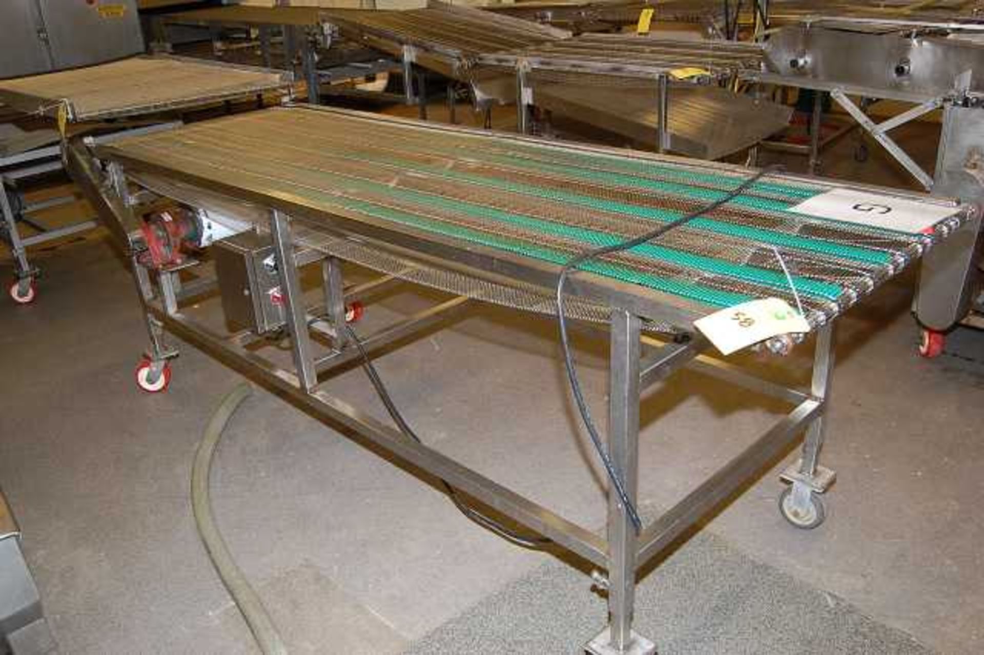 Motorized SS Wire Belt Conveyor, 30 in. Wide x 108 in. Length, SS 4-Wheel Base