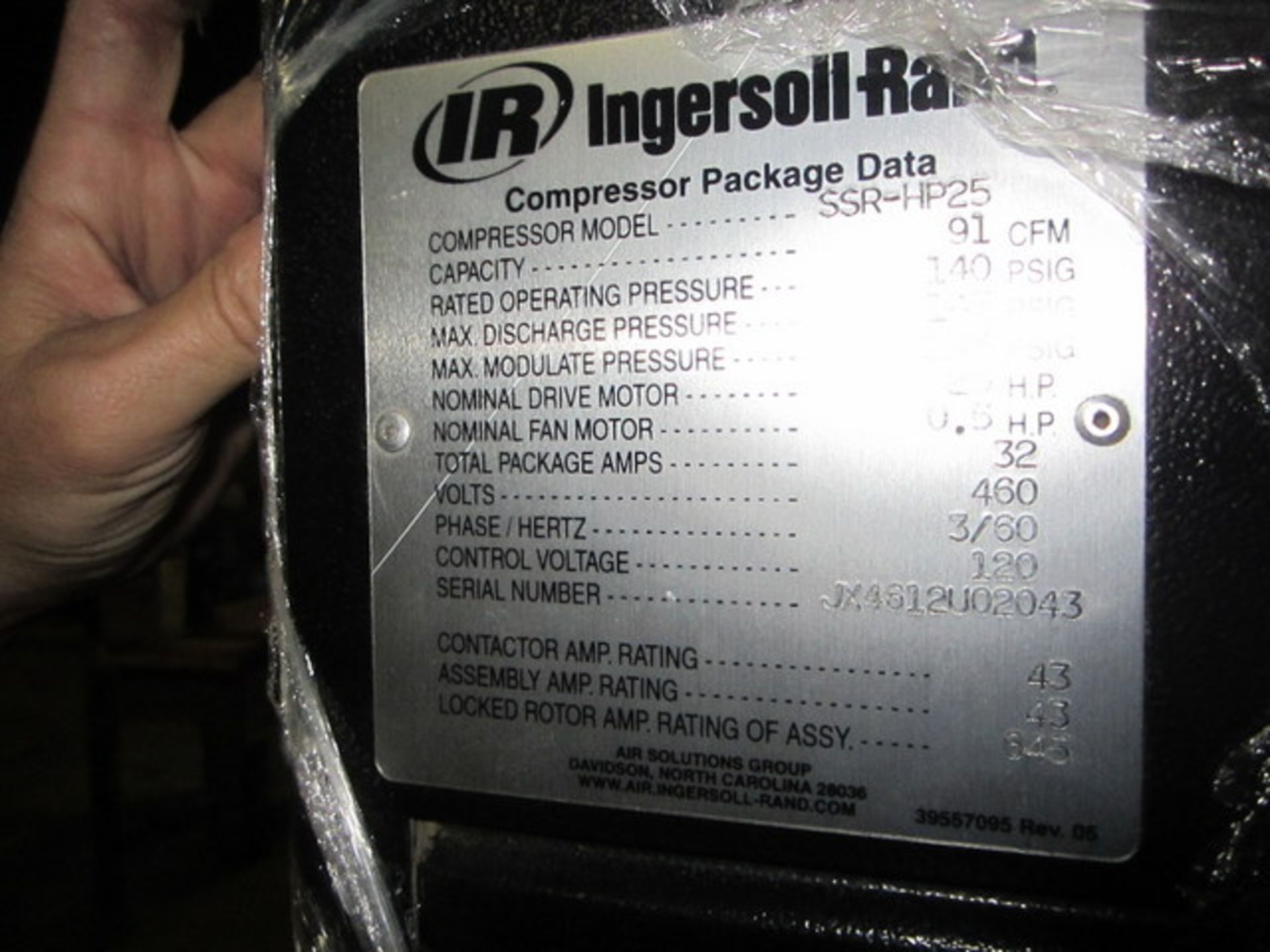 Ingersoll-Rand Compressor, Model #SRR-HP25, SN JX4612U02043 - Image 2 of 3