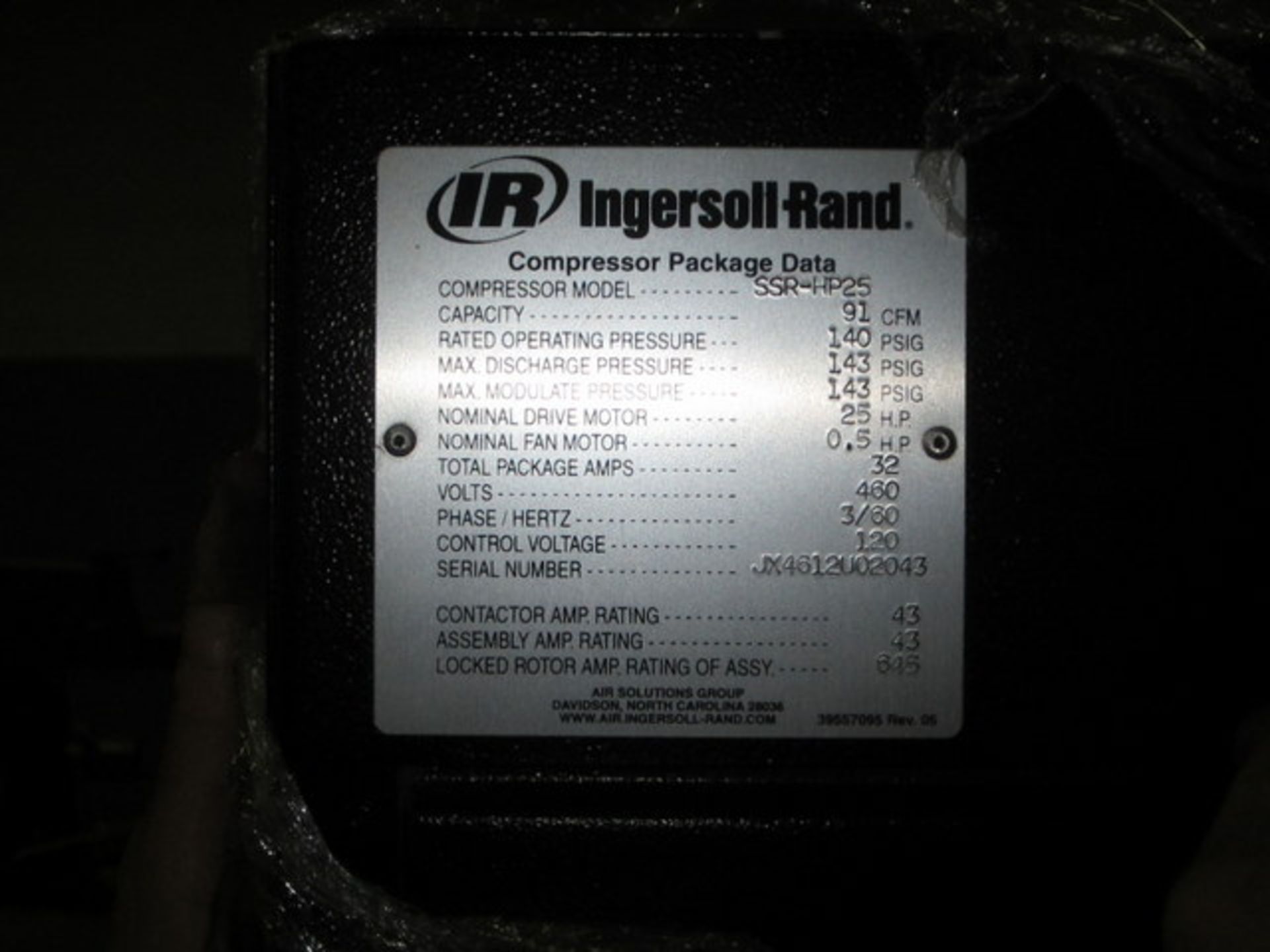 Ingersoll-Rand Compressor, Model #SRR-HP25, SN JX4612U02043 - Image 3 of 3