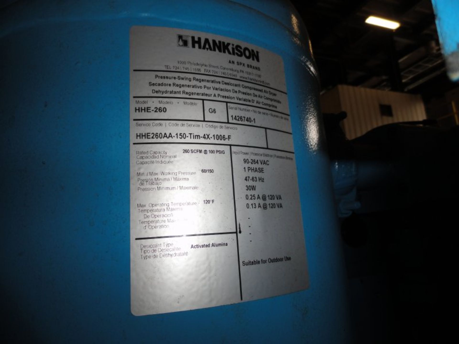 Hankison Air Dryer, m/n HHE-260, s/n 1426740-1, 100PSIG Max, 60-150 PSI, (Wire to be clipped 6" from - Image 2 of 2