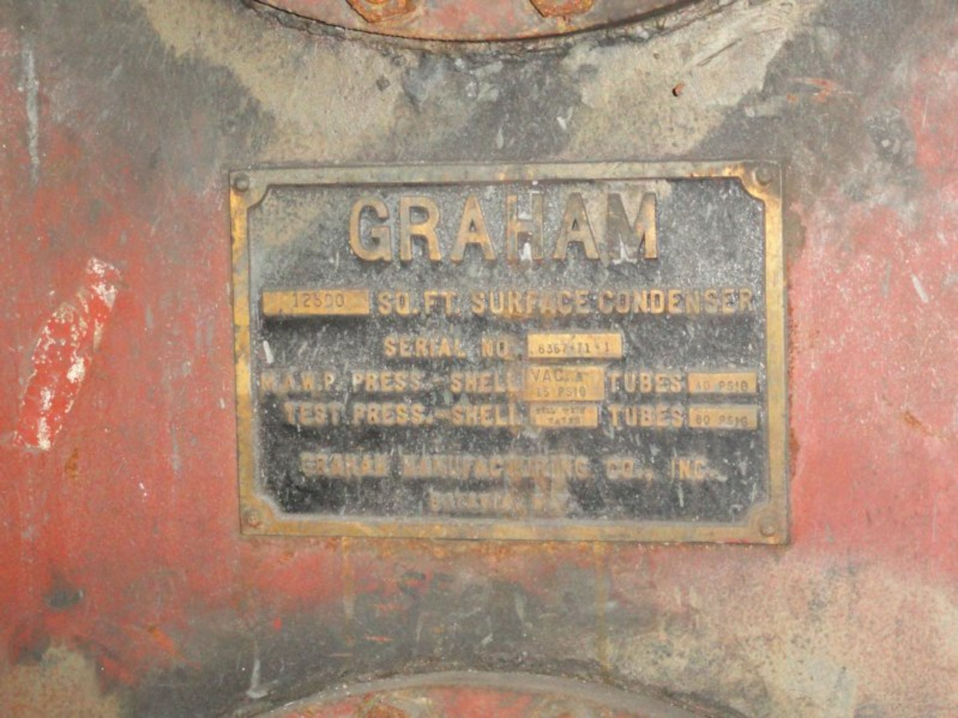 Graham Mfg. Condenser, Surface area 12,500 Sq. Ft., 10,800 gpm, Tube Type: Brass and SS, approx. 3, - Image 2 of 2