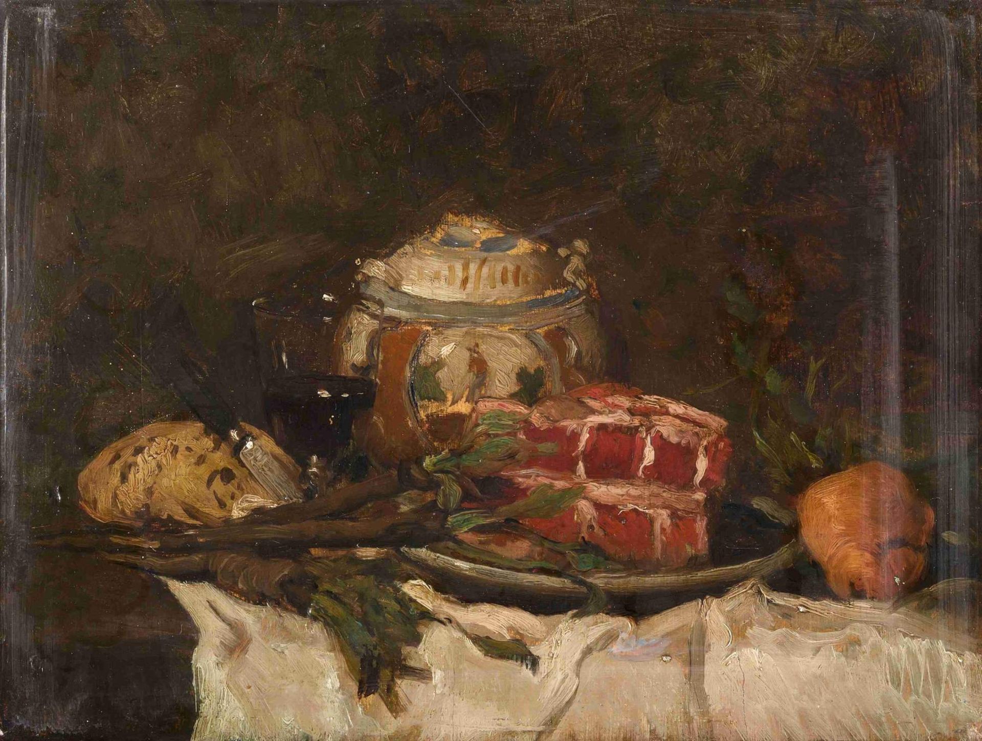 Rousseau, Philippe 
(Paris 18161887 Acquigny)
zugeschrieben
Stilleben mit Braten, Brot und