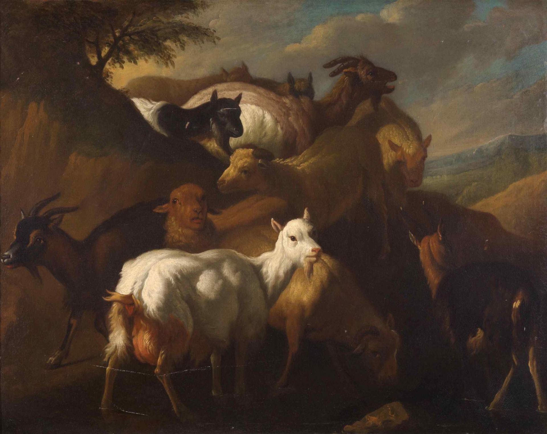 Londonio, Francesco 
(1723 Mailand 1783)
zugeschrieben
Ziegen und Schafe. Öl auf Leinwand. 73,5x92