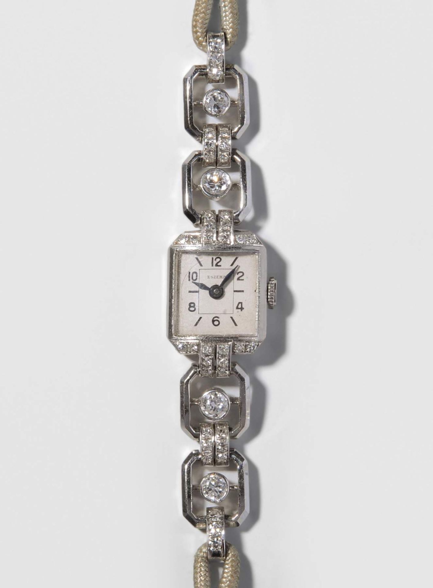 Eszeha Diamant-Armbanduhr
Karl Scheufele, Pforzheim ab 1963 Chopard-Hersteller. 1950er Jahre. 950