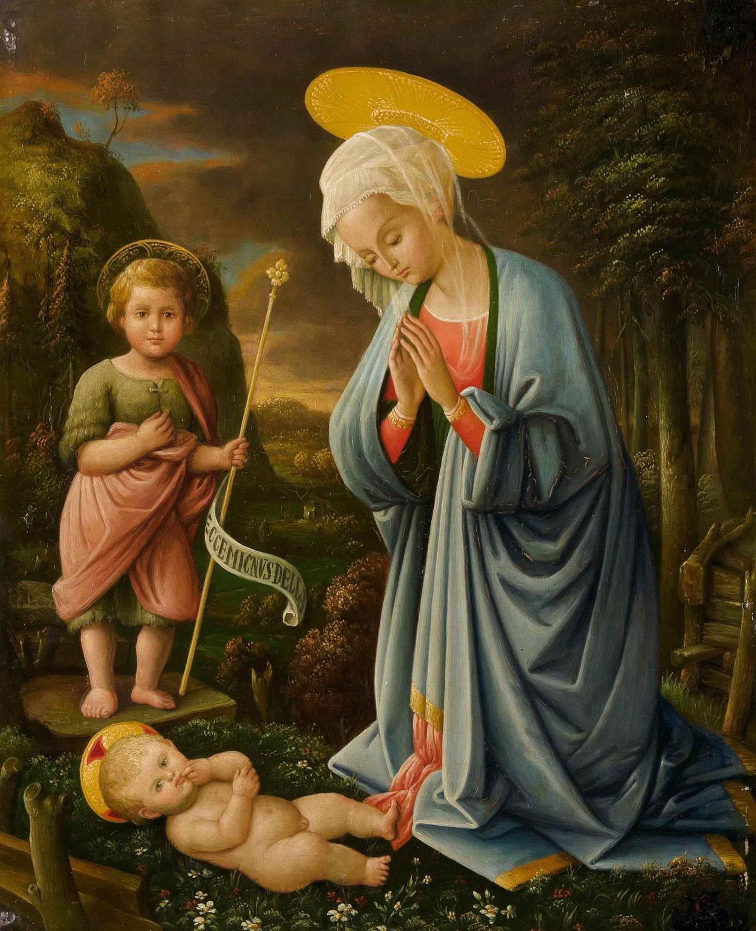 Anonym, Ende 19.Jh.
im Stile des 16. Jhs.
Maria mit Jesus und Johannesknaben. Öl auf Holz. 44,6x36