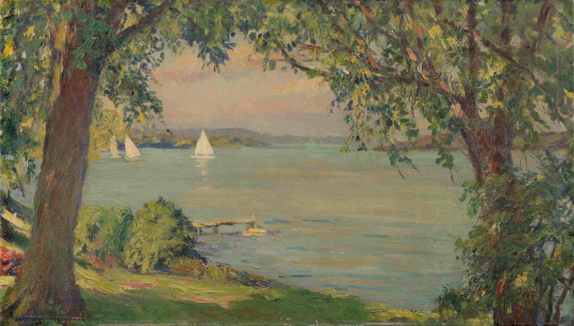 Cucuel, Edward 
(San Francisco 18751954 Pasadena)
Am Starnberger See. Um 1930. Öl auf Leinwand.
