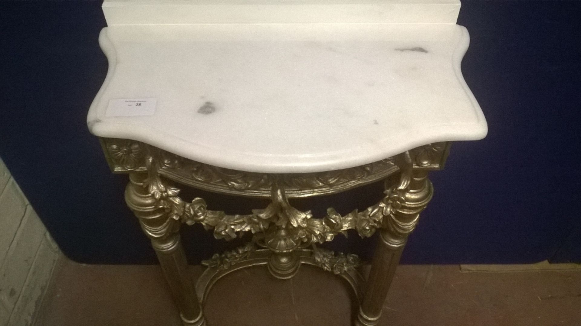 Silver Gilt Effect Metal Framed Salon Styling Station / Console Table with Marble Top - Image 6 of 8