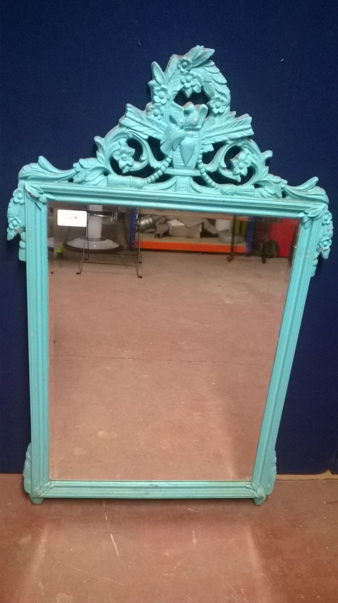 Shabby Chic Turquoise Wooden Rectangular Mirror - Image 4 of 4