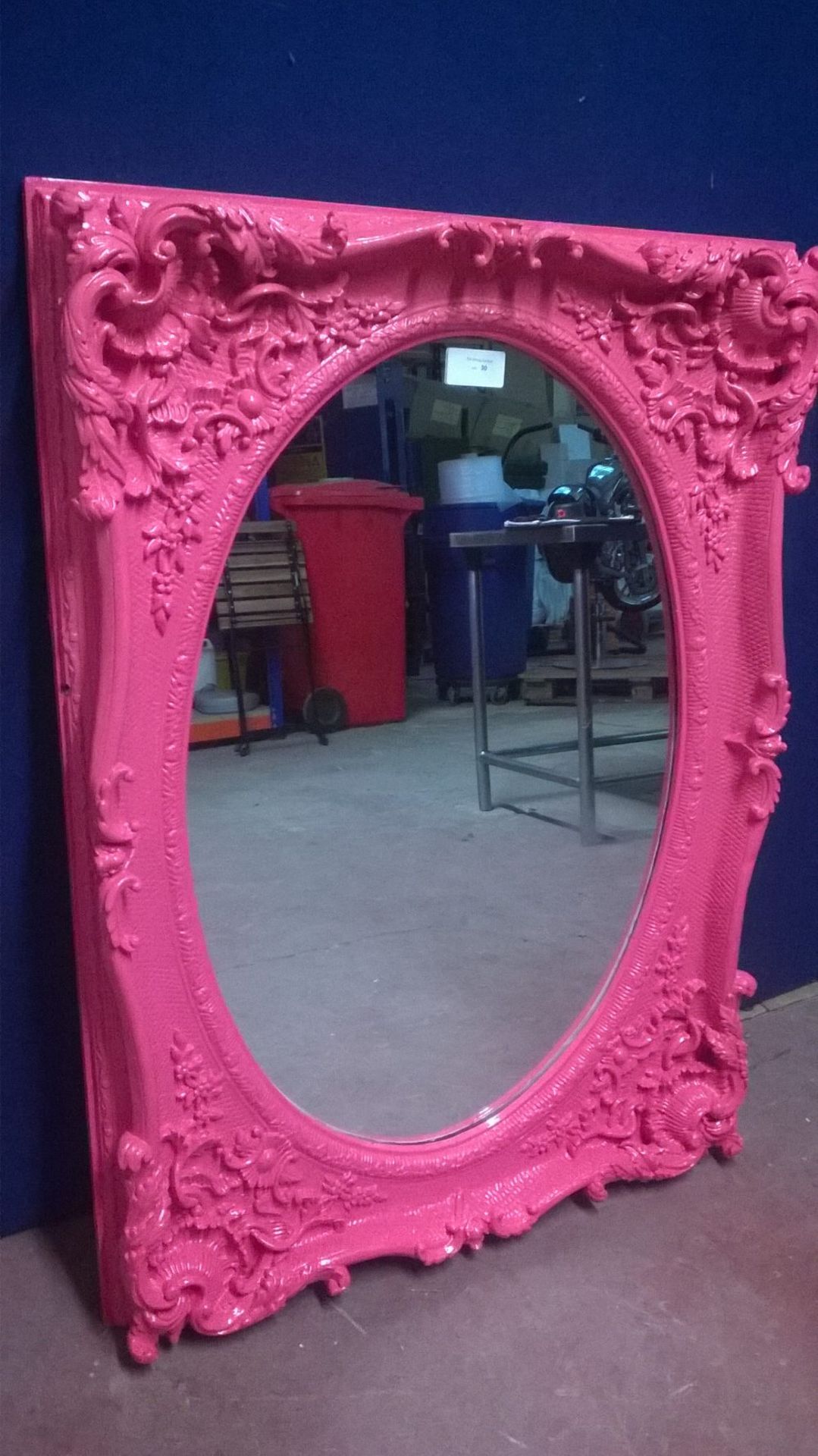 Ornate Pink Wooden Oval Mirror - Image 3 of 6