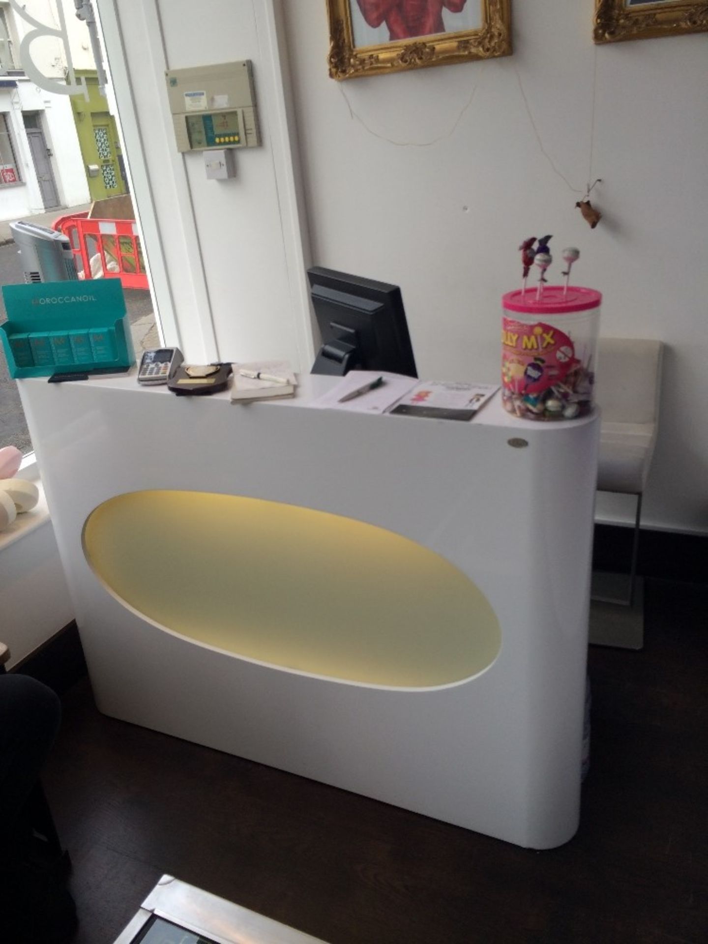 Dir Beauty Salon Reception Desk complete with Illuminated Glass Front Panel