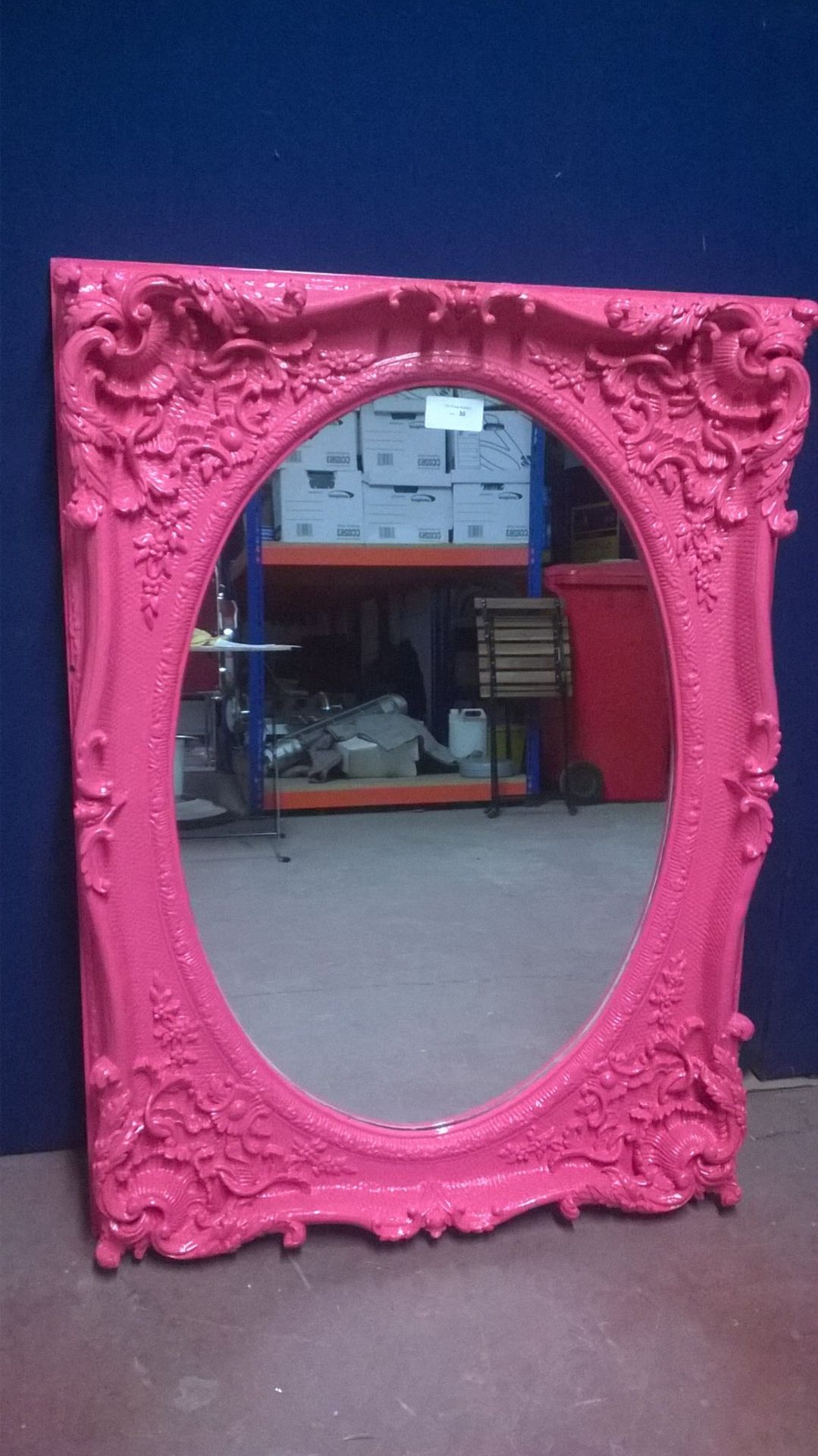 Ornate Pink Wooden Oval Mirror - Image 2 of 6